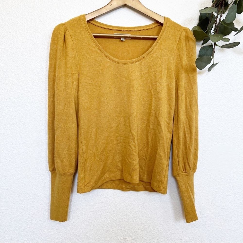 Madewell- Mustard Yellow Puff-Sleeve Scoopneck Top- XXS